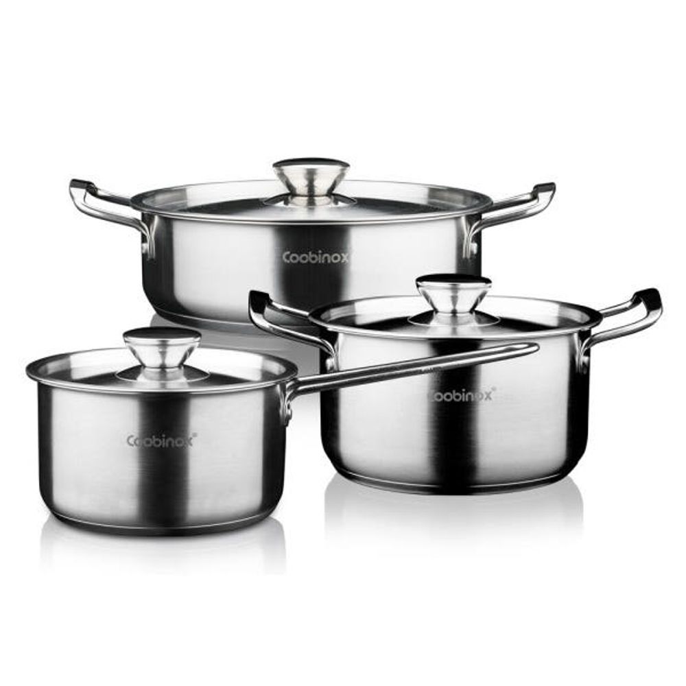 Coobinox® Baron Full Stainless Steel 3-Piece Cookware Set(CO-12-10) 18cm Saucepan 20cm Stockpot 22cm Shallow Pot Induction Compatible